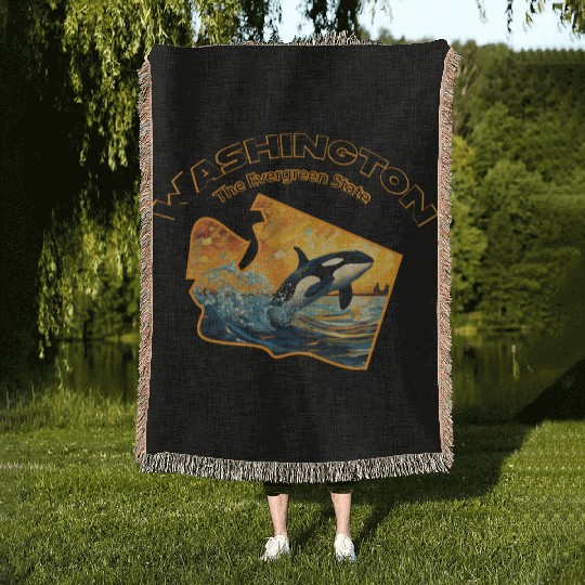Washington Wildlife - orca Woven Blankets