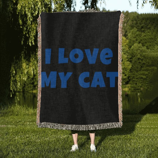 I LOVE MY CAT in Blue (Gift for Cat Owner) Woven Blankets