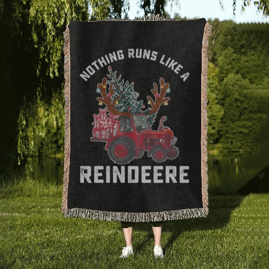 Nothing Runs Like A Reindeere Tractor Reindeer Woven Blankets