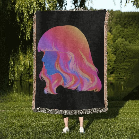 Full Color Silhoutette Of Hair Women Woven Blankets