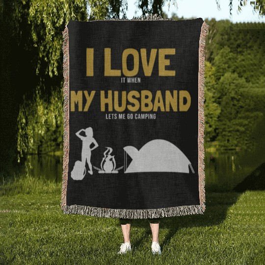 I love my Husband Camping Campgrounds Glamping Woven Blankets