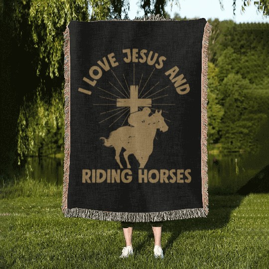 I Love Jesus And Riding Horses Horseback Riding Wo Woven Blankets