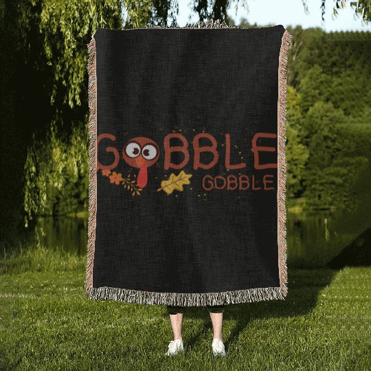 Thanksgiving Gobble Woven Blankets Funny Turkey Graphic