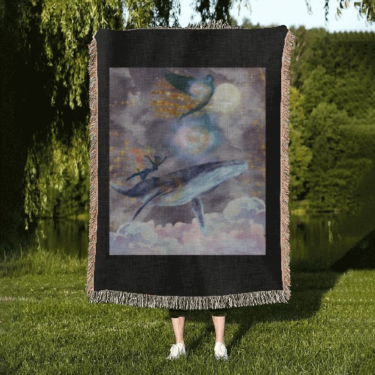 Whale's Celestial Journey Woven Blankets