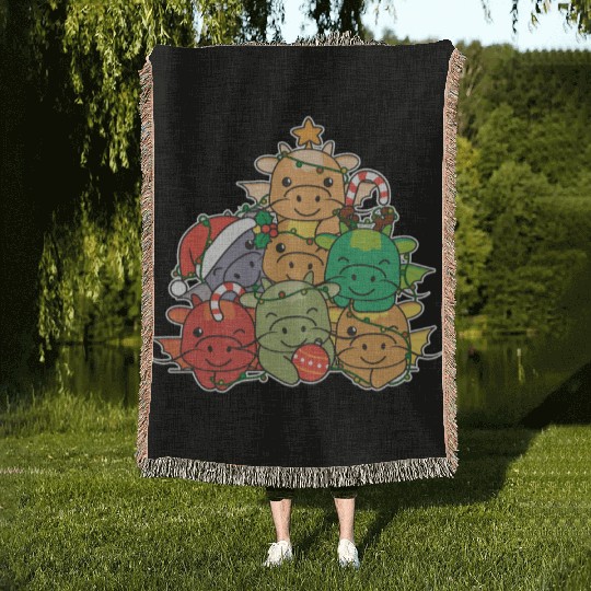 Dragon Christmas Tree Funny Animal Christmas Woven Blankets