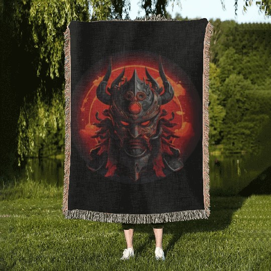 Samurai Mask Woven Blankets