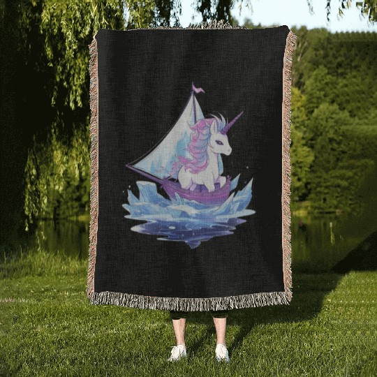Ice Sailing Unicorn Ice Sailor Ice Boating Woven Blankets