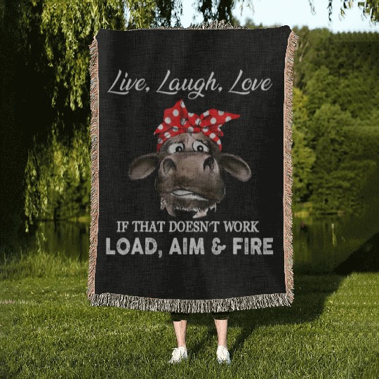 Live Laugh Love Cow Farmer Woven Blankets