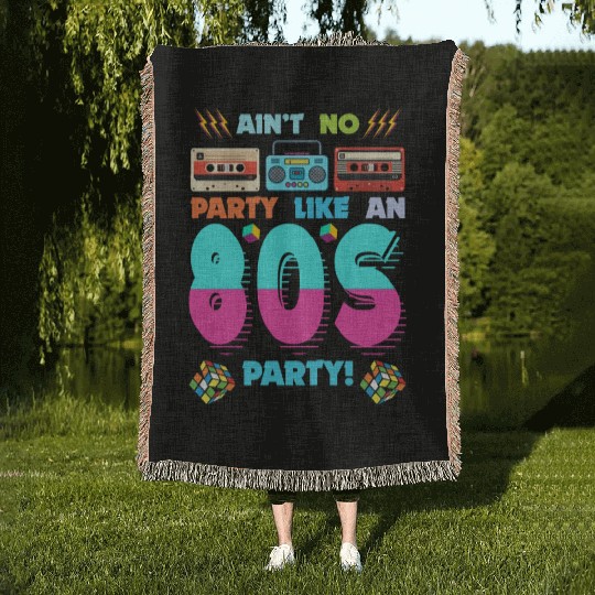80s Party Vibes - Retro Design with Cassette Tapes Woven Blankets