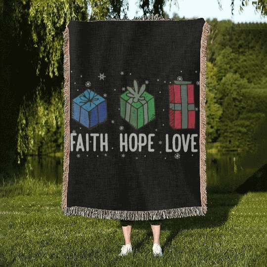 Faith Hope Love Religious Family Christmas Woven Blankets