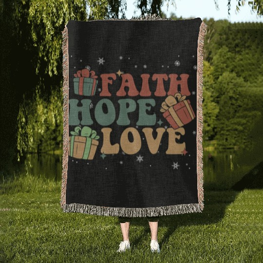 Faith Hope Love Religious Family Christmas Woven Blankets