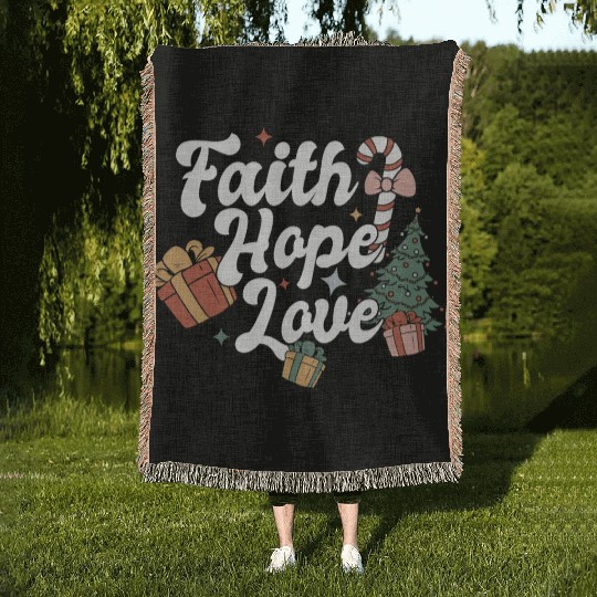 Faith Hope Love Religious Family Christmas Woven Blankets
