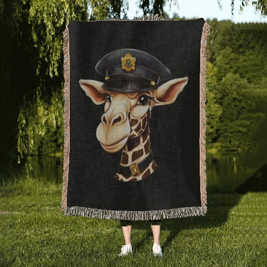 Police giraffe Woven Blankets