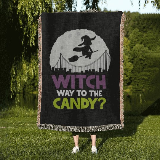 Witch Way To The Candy Halloween Woven Blankets