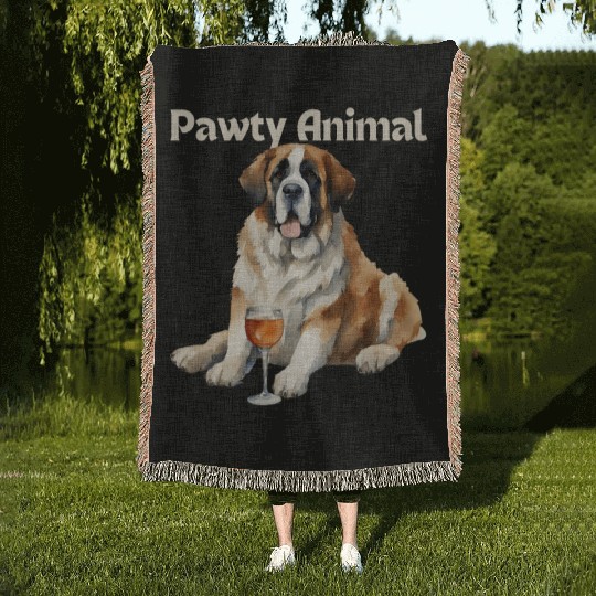 Saint Bernard Dog Pawty Animal Woven Blankets
