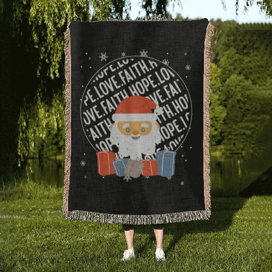 Faith Hope Love Religious Family Christmas Santa Woven Blankets