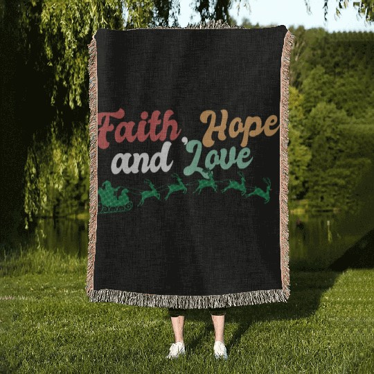 Faith Hope Love Religious Family Christmas Woven Blankets