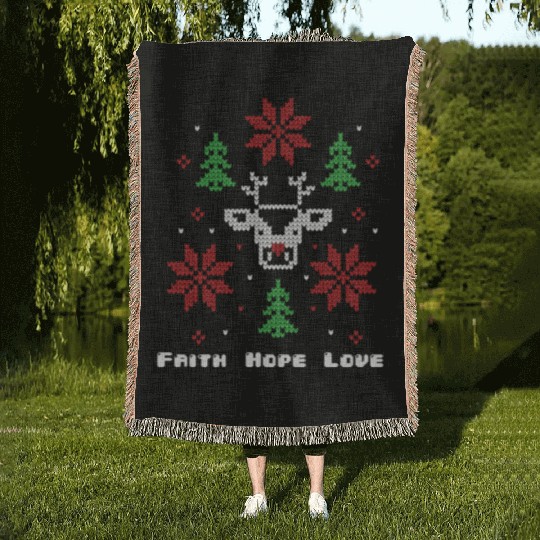 Faith Hope Love Religious Family Christmas Woven Blankets