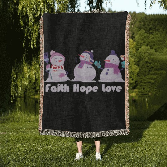Faith Hope Love Religious Family Christmas Woven Blankets