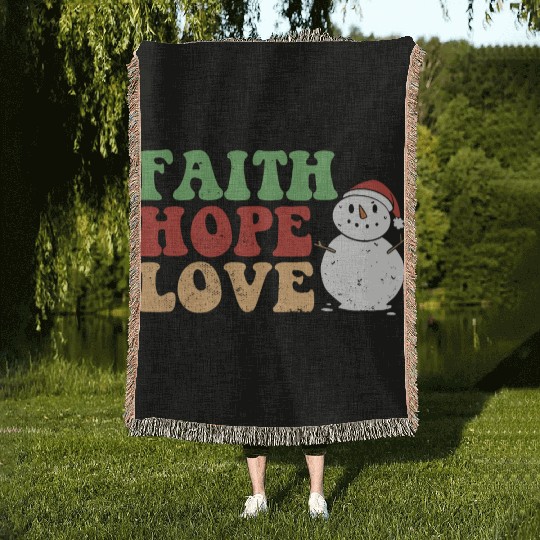Faith Hope Love Religious Family Christmas Woven Blankets