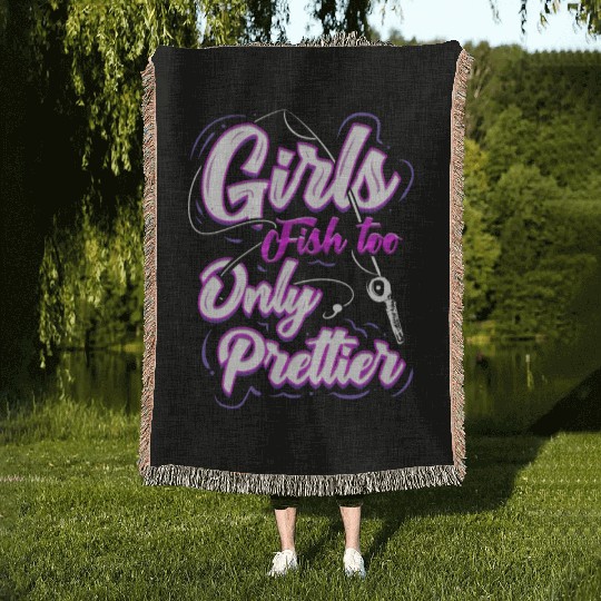 Girls Fishing Gift for Angler and Ladies Fisher Woven Blankets