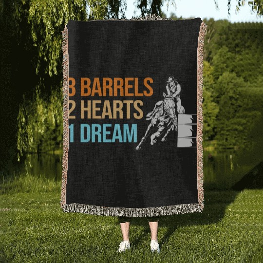 Barrel Racing Western 3 Barrels 2 Hearts 1 Dream Woven Blankets