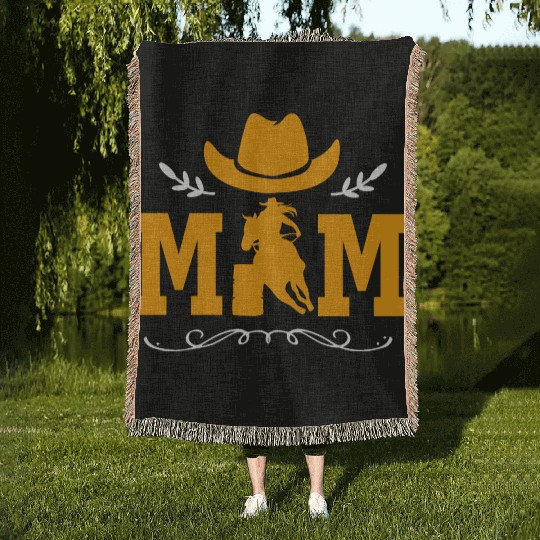 Mothers Day Cowgirl Horse Barrel Racing Mom Woven Blankets
