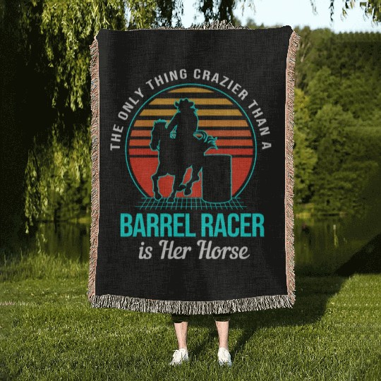 Funny Cowgirl Barrel Racing Horseback Crazier Woven Blankets