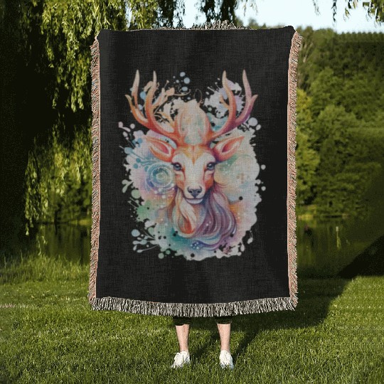 Colorful Reindeer Fantasy: Studio Ghibli Style Woven Blankets
