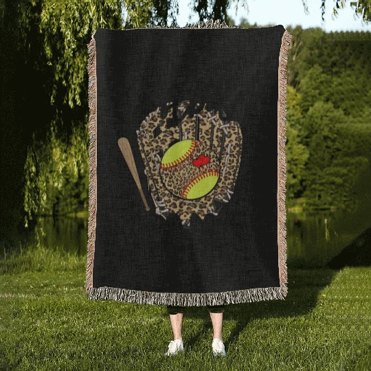 Softball Nana Leopard Game Day Softball Lover Woven Blankets