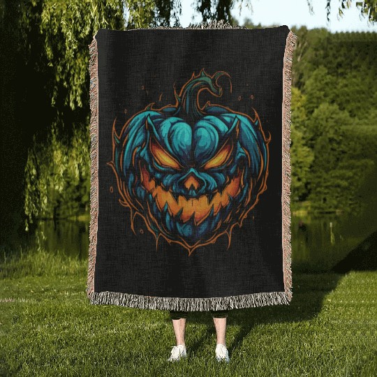 Spooky Colorful Halloween Pumpkin Woven Blankets