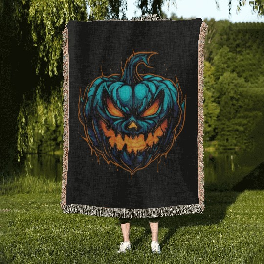 Spooky Colorful Halloween Pumpkin Woven Blankets