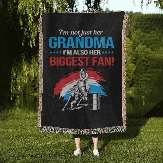 Grandma Biggest Fan Barrel Racing Grandma Woven Blankets