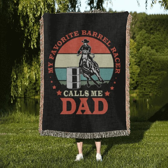 Retro Horse Riding Fathers Day Barrel Racing Dad Woven Blankets