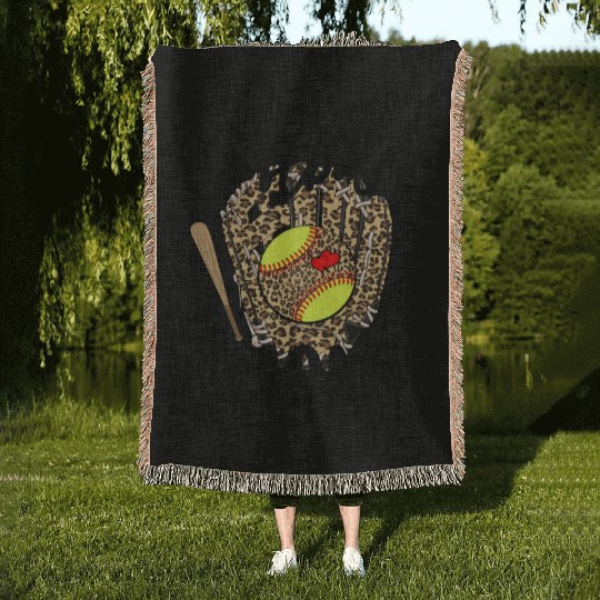 Softball Mom Leopard Game Day Softball Lover Woven Blankets