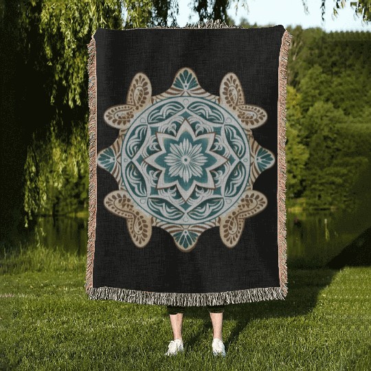 Sea Turtle Mandala Art Woven Blankets