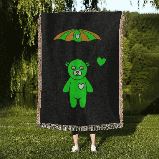 Teddy Bear - The Green Skydiver Woven Blankets