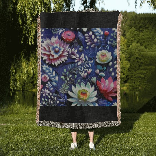 Midnight Floralscape Woven Blankets
