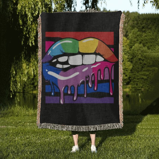 Gay Rainbow Pride LGBTQ Bisexual Flag Rainbow Lips Woven Blankets