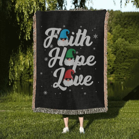 Religious Family Faith Hope Love Christmas Gnome Woven Blankets