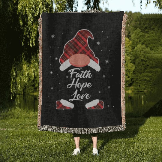 Faith Hope Love Religious Family Christmas Gnome Woven Blankets