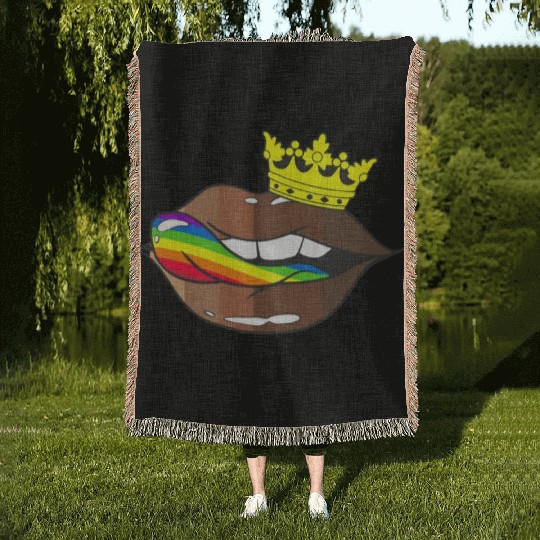 LGBTQ Rainbow Black Pride Crown Melanin Lips Woven Blankets