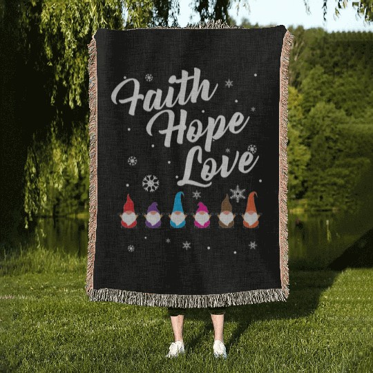 Religious Family Faith Hope Love Christmas Gnome Woven Blankets