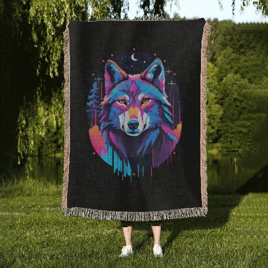 Eerie Blacklight Wolf Woven Blankets - Neon Colors