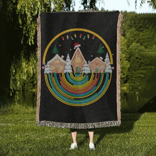 Christmas Rainbow, emblem art Woven Blankets