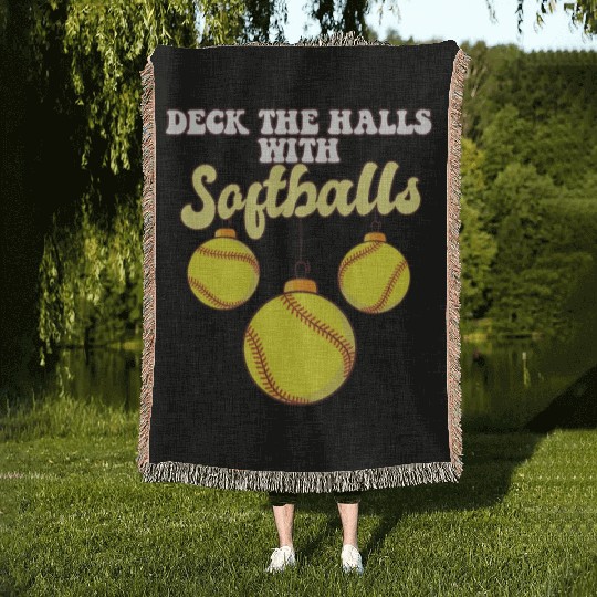 Softball Player Catcher Christmas Balls Deck The Woven Blankets