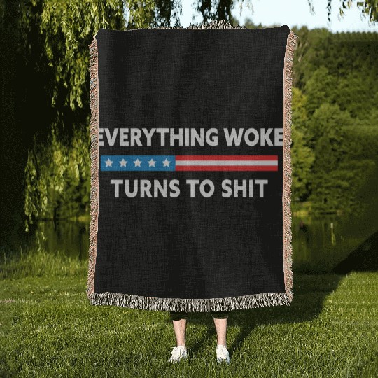 Everything Woke Turns To Shit Usa Flag Woven Blankets