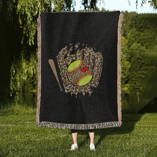 Softball Mawmaw Leopard Game Day Softball Lover Woven Blankets