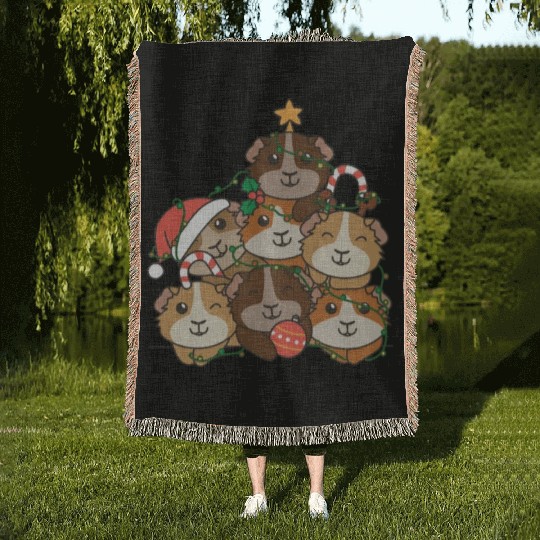 Guinea Pig Christmas Tree Funny Animal Woven Blankets