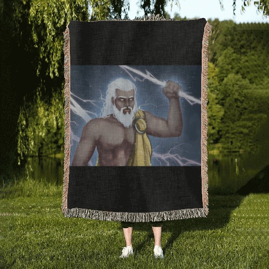 A Titan holding a lightning bolt Woven Blankets